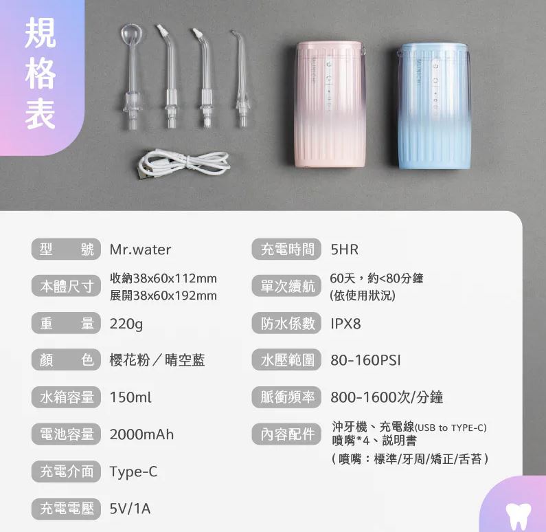 【MUNICHI沐尼黑】PIKA水潔 伸縮式隨行沖牙機 Mr.Water